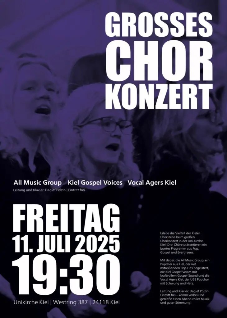 Daglef Polzin Popchor Kiel All Music Group Singen Chor Neugründung Spaß Publikum Bühne Chorleiter Kirchenmusiker Musiker Band Spaß Konzert